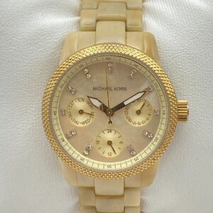 Michael Kors Women's Watch 33mm Gold Tone Acetate Day Date New Battery SMALL 6"
